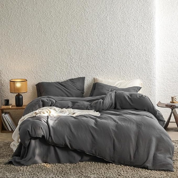 SOULFUL ágyneműgarnitúra, 135 x 200 cm, 80 x 80 cm, pamut, cipzáras paplanhuzat és párnahuzat, sötétszürke színű