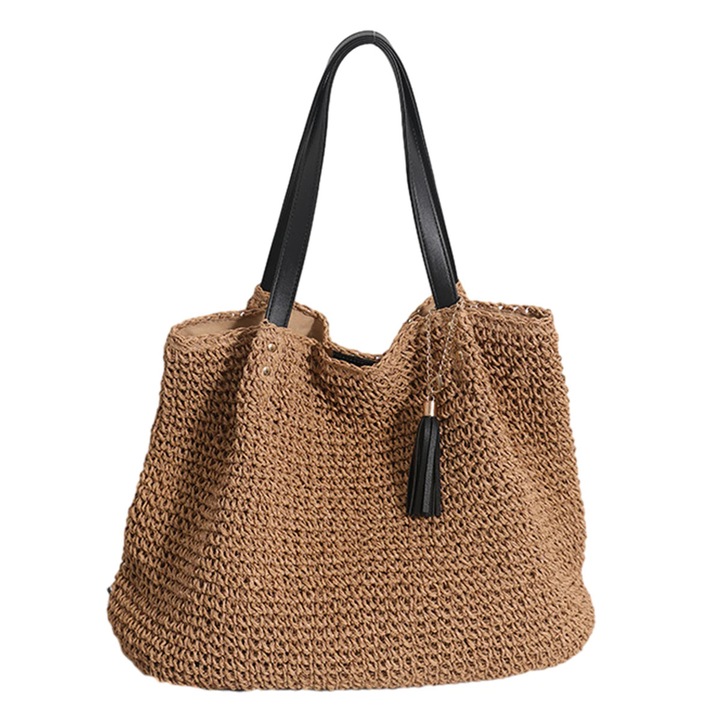 Geanta de plaja, 41x31x3cm, culoare maro/bej