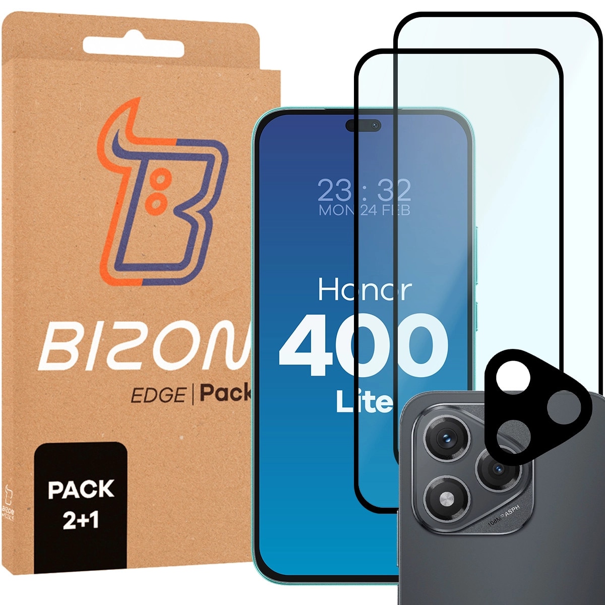 Set 2x Sticla + sticla pentru camera Bizon Glass Edge 2 Pack pentru Honor 400 Lite 5G, transparenta