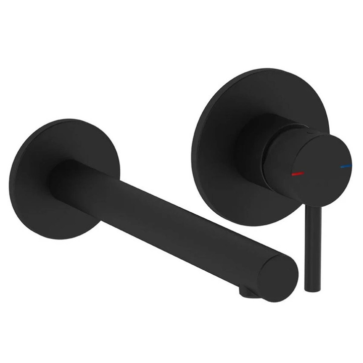 Смесител за вграждане за мивка в баня, открита част с 2 розетки, матово черно покритие, A4258136WTC