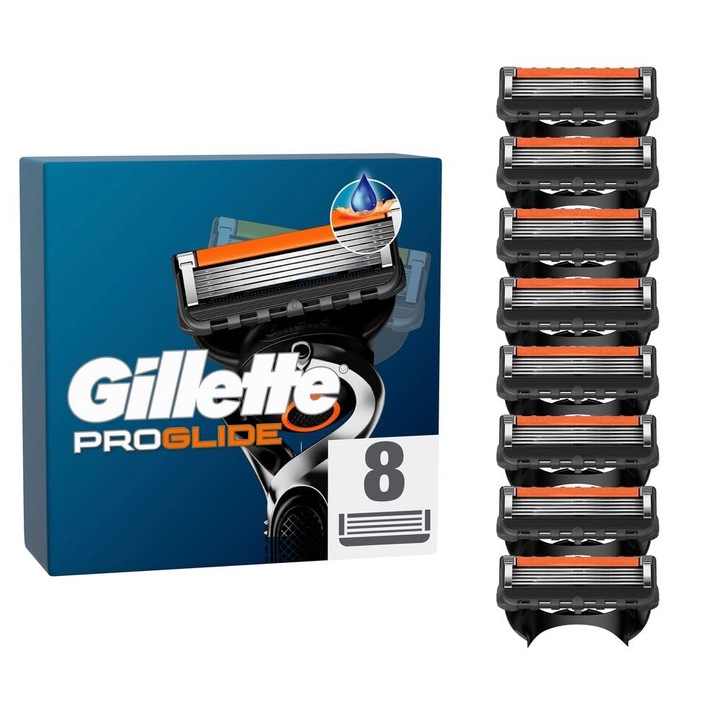 Lame de ras Gillette Proglide, set 8 lame, 2 benzi lubrifiante, pentru bărbați