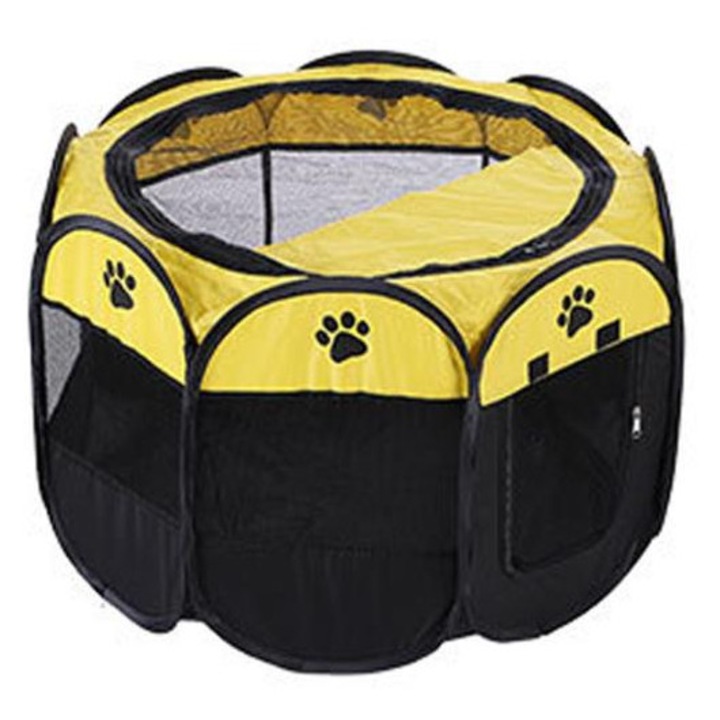 Tarc pliabil pentru animale mici, galben si negru, 90x90x60cm