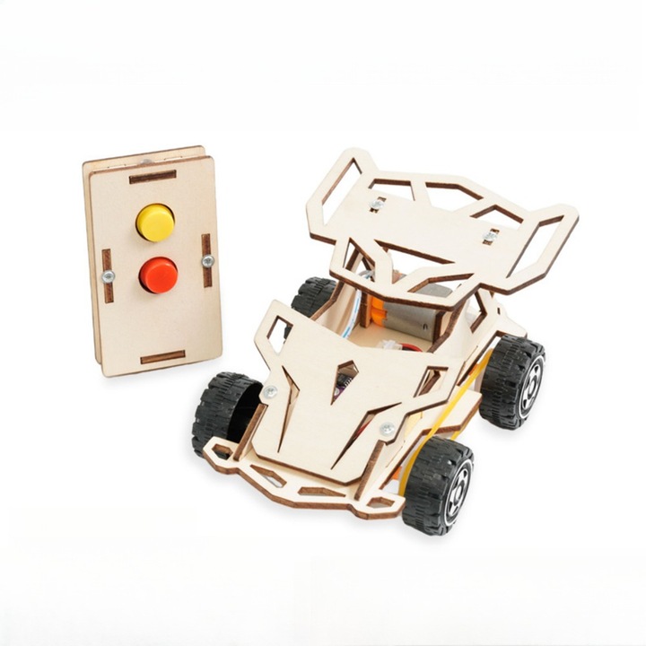 Kit educational STEM din lemn, masina cu telecomanda, 13,5x7,2x5,2cm