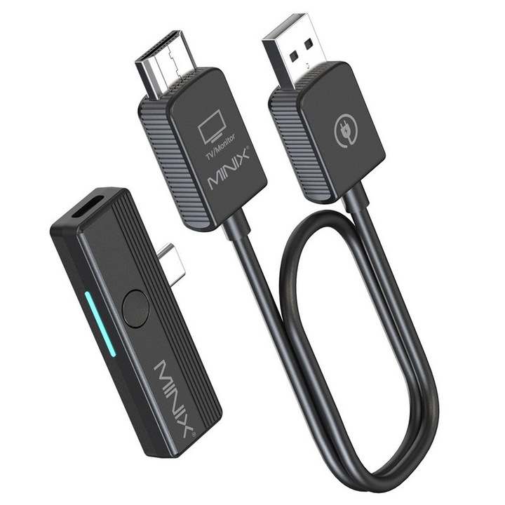 Безжичен адаптер MINIX C1 Plus USB-C към HDMI, 50 м предаване, компактен дизайн, 35 г, комплект с платнено калъфче