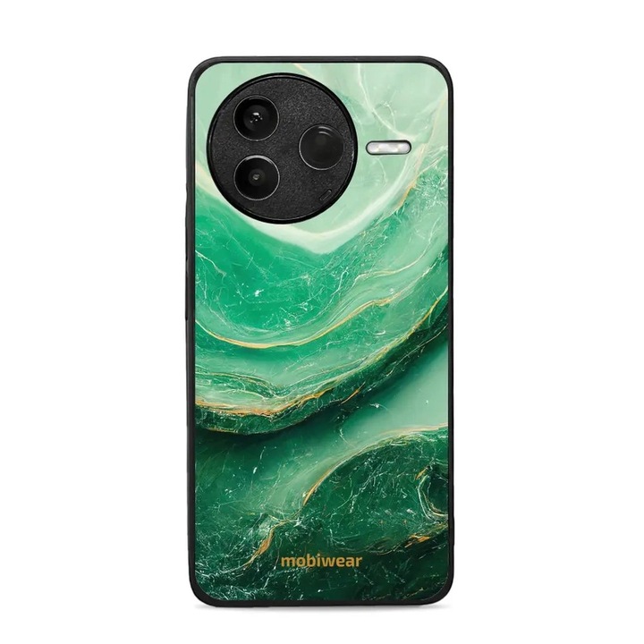 Carcasa Mobiwear Glossy pentru Xiaomi POCO F7 Pro 5G, mramor verde, rezistenta la socuri si zgarieturi, set 1 husa