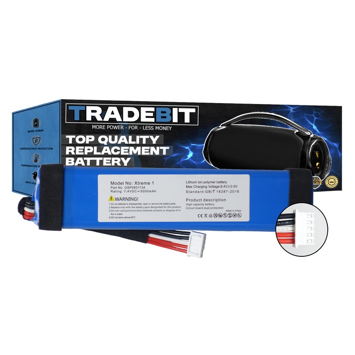 Комплект батерия Tradebit за високоговорител JBL Xtreme 1, 5000mAh, 7.4V