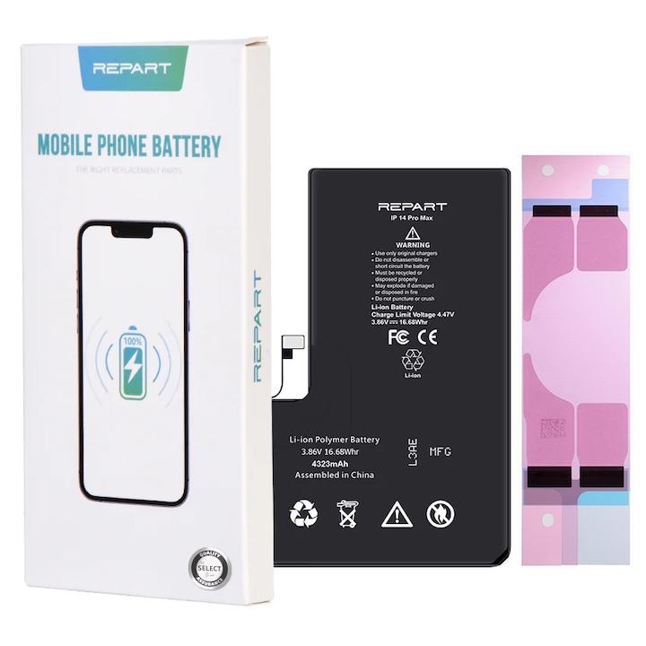 Baterie telefon, Repart, 4323mAh, Compatibil cu Apple iPhone 14 Pro Max, Li-ion, Negru