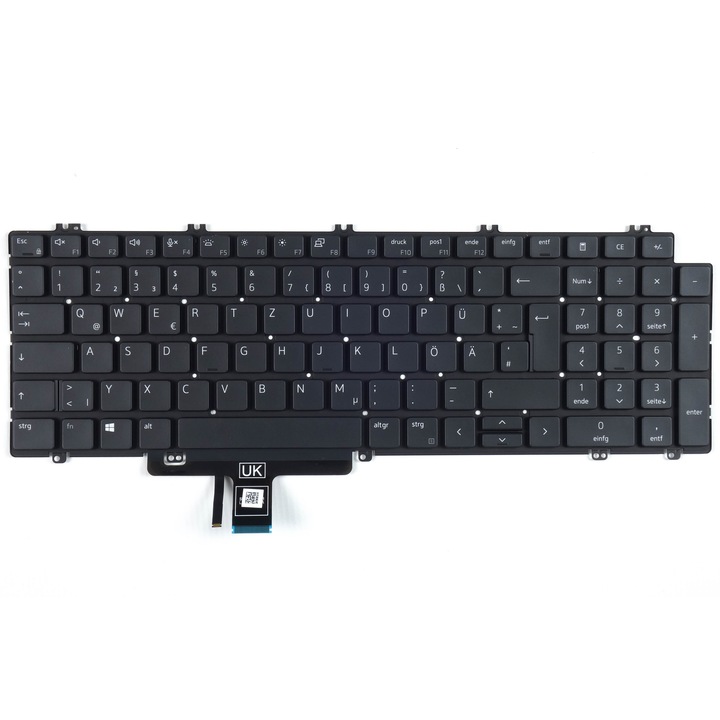 Tradebit laptop billentyűzet, QWERTZ, teljes kompatibilitás, háttérvilágítás nélkül, DELL Latitude 5520 5521 Precision 3560 3561 számítógépekhez