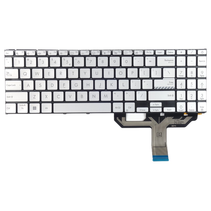 Tastatura laptop Tradebit, pentru Asus Vivobook 15, QWERTY US, iluminare LED, argintie