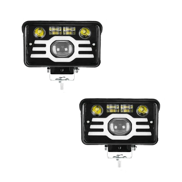 Set 2x Proiector Auto LED Bicolor BZRSH 132W – Off-Road, Lupa si Lumina Alb/Galben, 4 inch