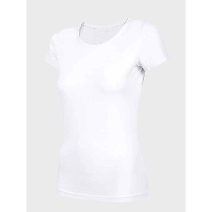 Tricou sport pentru femei 4F, croiala slim, alb, bumbac cu elastan