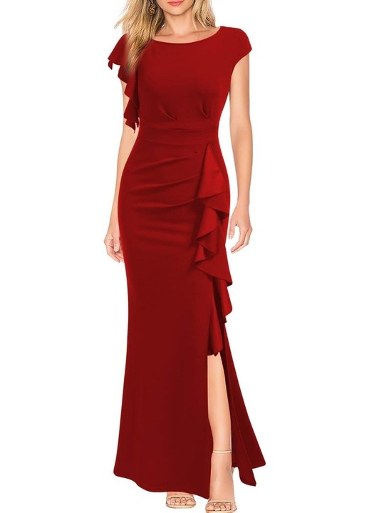 Rochie extra lunga dama, Ronyes, Poliester, Eleganta, Rosu, Rosu