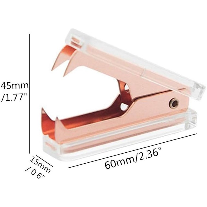 Set capsator si decapsator, acrilic transparent, ton auriu roz, 12.5x3x7cm si 6x1.5cm