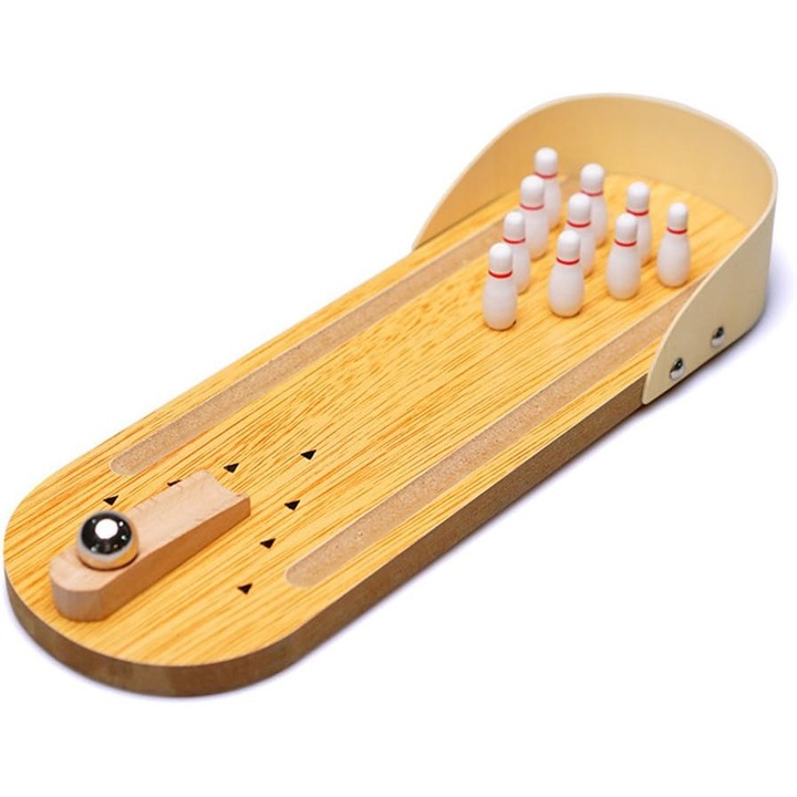 Mini Bowling Játékszett, 10 Bábu, Rámpa, Fa Talp, 11.6x3.9 hüvelyk
