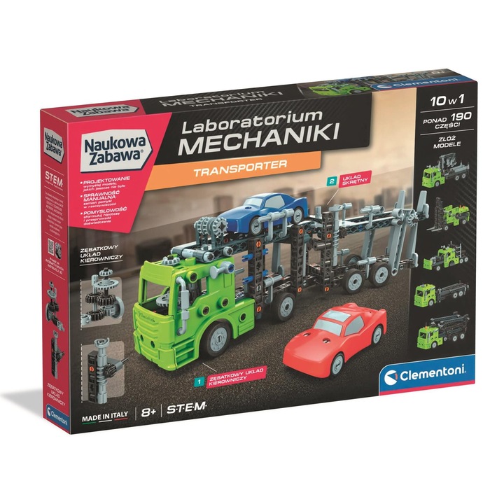 Set de constructie, Clementoni, Transporter cu masini, rampa mobila, 8+ ani