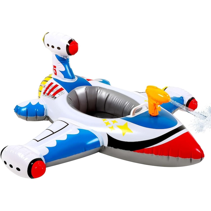 Baba- és gyermek úszógumi, repülőgép alakú, kiegészítőkkel és szórakoztató játékokkal, borulásgátló, 3-6 éves korig, többszínű