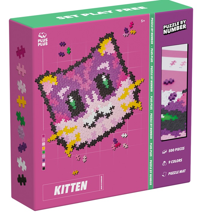 Пъзел PlusPlus, комплект от 500 части, мозайка с котешка глава, многоцветен