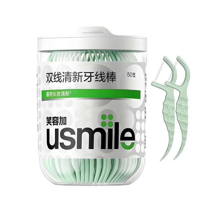 Set de 50 ate dentare Usmile, menta, design ergonomic