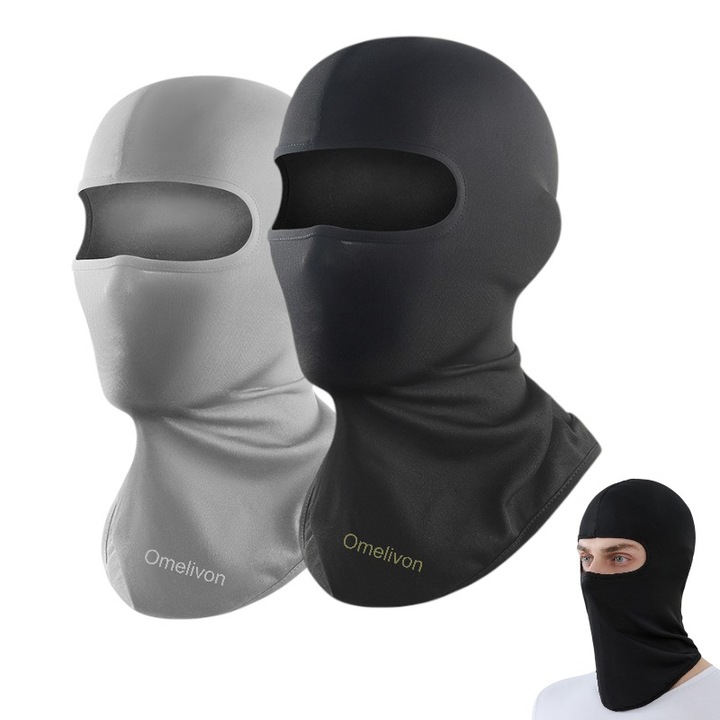 Set 2 cagule unisex Omelivon, protectie solara si impotriva prafului, gri si negru, lycra, pentru toate sezoanele