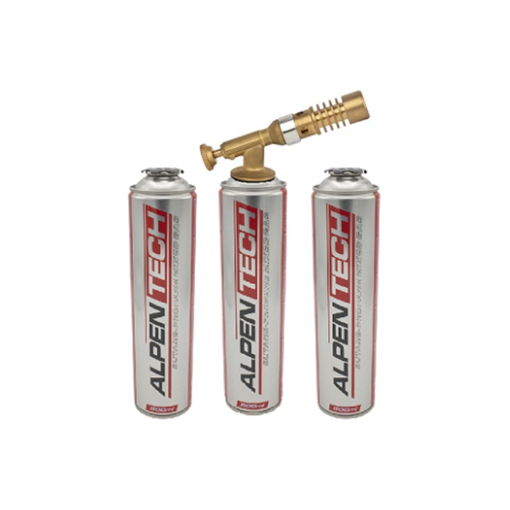 7013C DAO sárgaréz égőfej, huzatállítás, Rothenberger típusú menetes rögzítés, 3 db 600 ml-es ALPEN utántöltővel