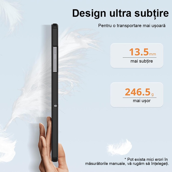 Husa tableta Rqiurpn pentru Samsung Galaxy Tab A9+ Plus 11 inch 2023, ultra subtire, cu protectie automata de somn, functie de suport, Negru