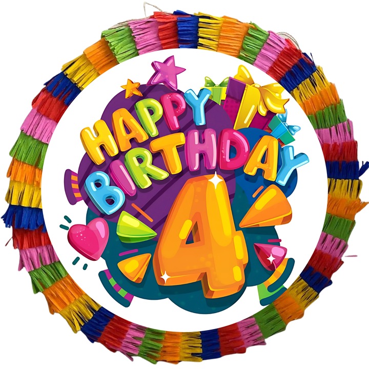 Gyermek pinata 4 éves születésnapra, Jumbo XXL, 35 cm, többszínű