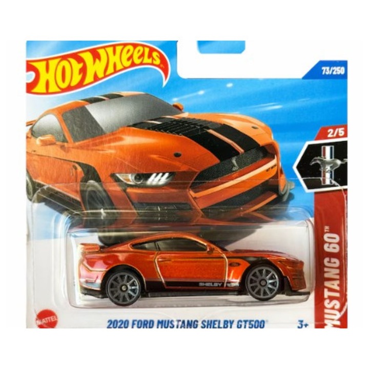 Masinuta Metalica Hot Wheels, 2020 Ford Mustang Shelby GT500, Portocaliu, 1:64, model 2025