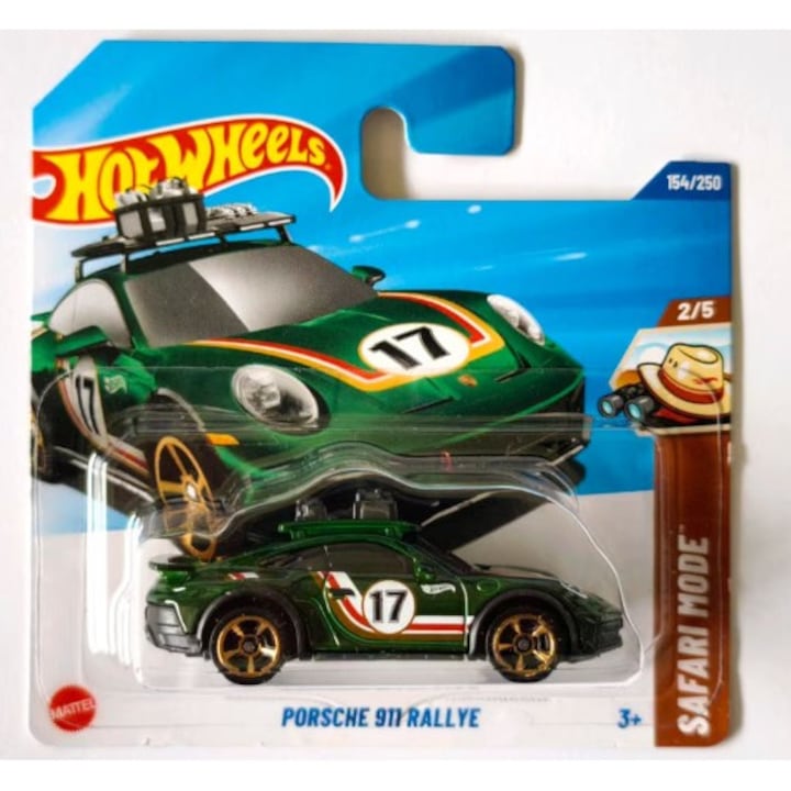 Masinuta Metalica Hot Wheels, Porsche 911 Rallye, Verde, Safari Mode, 1:64