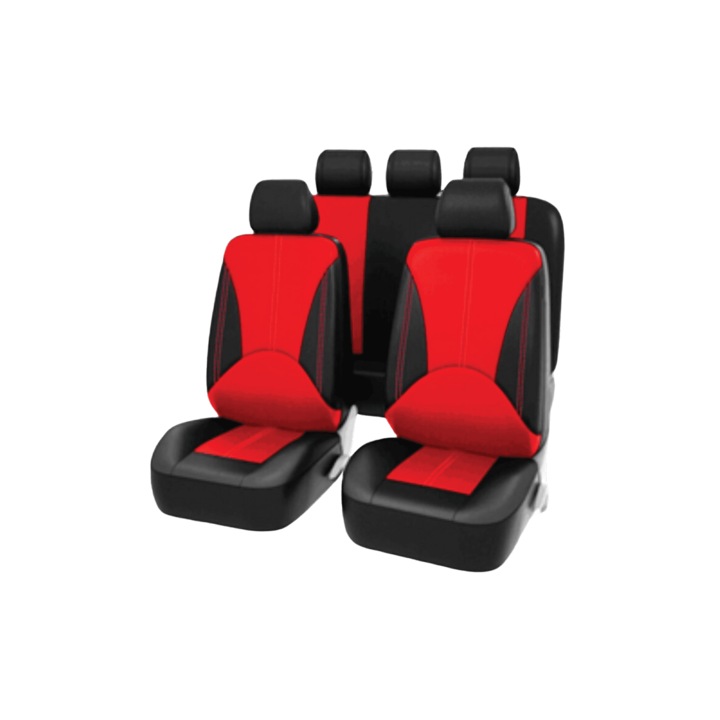 Set husa scaun auto negru-rosu 6 piese piele ecologica AD9591Carmax