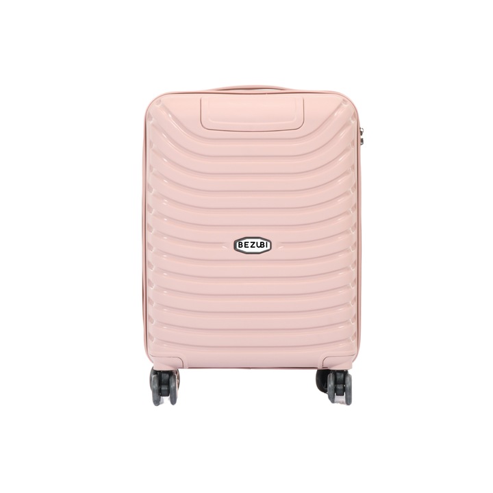 Безуби Easy Travel количка за багаж, ръчен багаж, 55x40x20, обем 44 литра, телескопична дръжка, 4 безшумни двойни колела, въртене на 360 градуса, закопчаване с цип и код, отделение с джоб, специален гъвкав нечуплив PP материал, розов