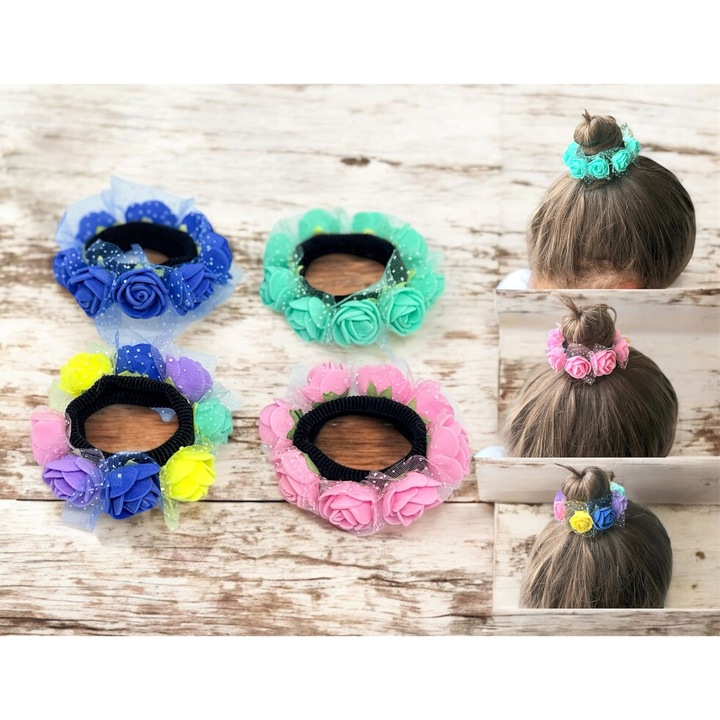 Ластици за кок с рози, 4 бр./комплект