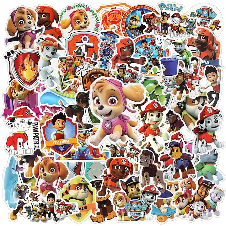 Autocolante PAW Patrol, Autocolante Patrula Cainilor, Pachet de 100 Autocolante cu Caini pentru Copii, Autocolante Rezistente la Apa si Dragute pentru Valiza, Laptop, Autocolante in Vrac pentru Pungi de Petrecere la Zile de Nastere si Festivaluri