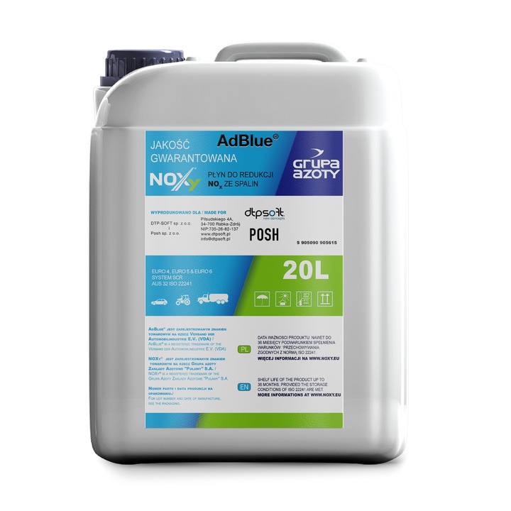 Aditiv auto AdBlue 20L DTP-SOFT, solutie SCR, pentru motoare diesel, conform normelor EURO 4, EURO 5, EURO 6