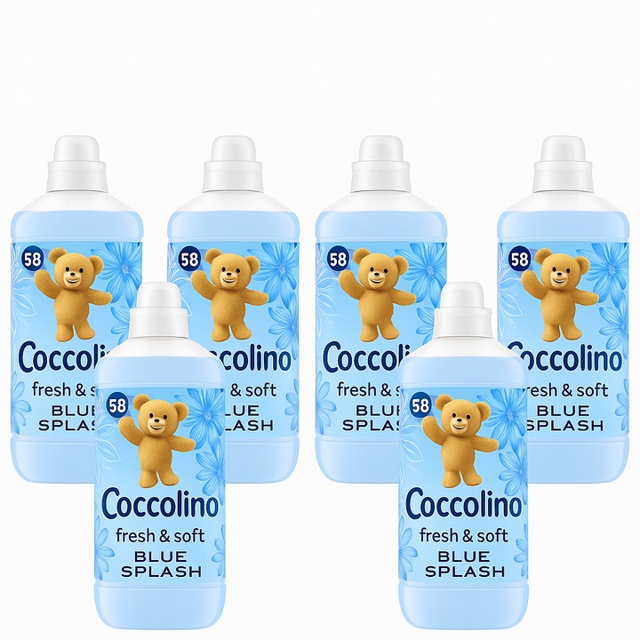 Balsam de rufe Coccolino Fresh & Soft Blue Splash, set 6x, lichid, 1.45L, până la 58 spalari