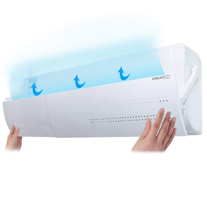 GREATON klímaberendezés terelőlap, állítható hosszúság 56-108 cm, állítható pozíció, univerzális kompatibilitás, hideg levegő huzat elleni védelem, elegáns dizájn, fehér