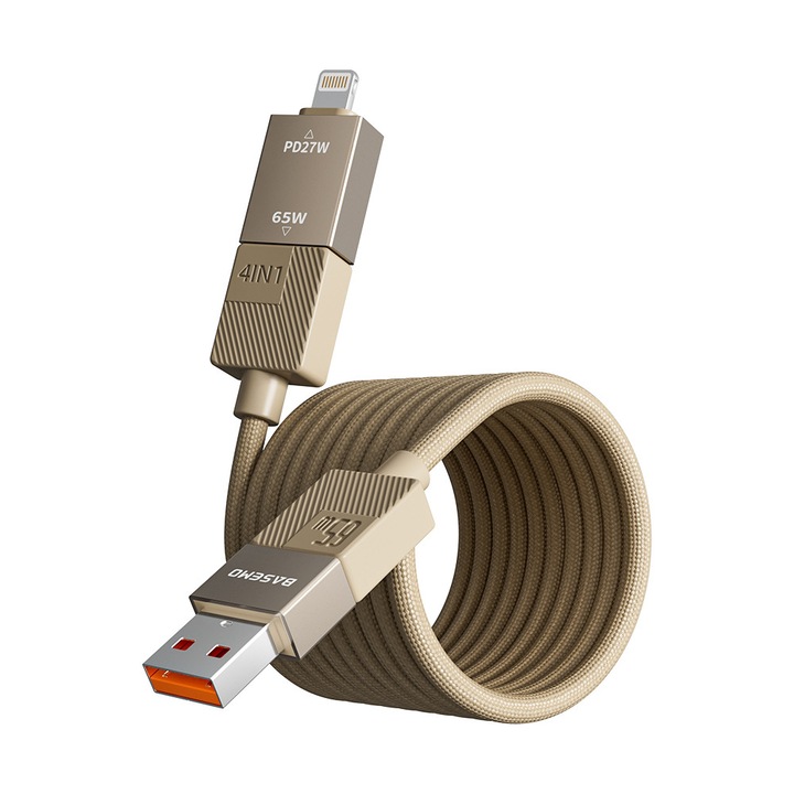 Cablu de date Bemore 65W, 1m, Kaki, design anti-intortocheat