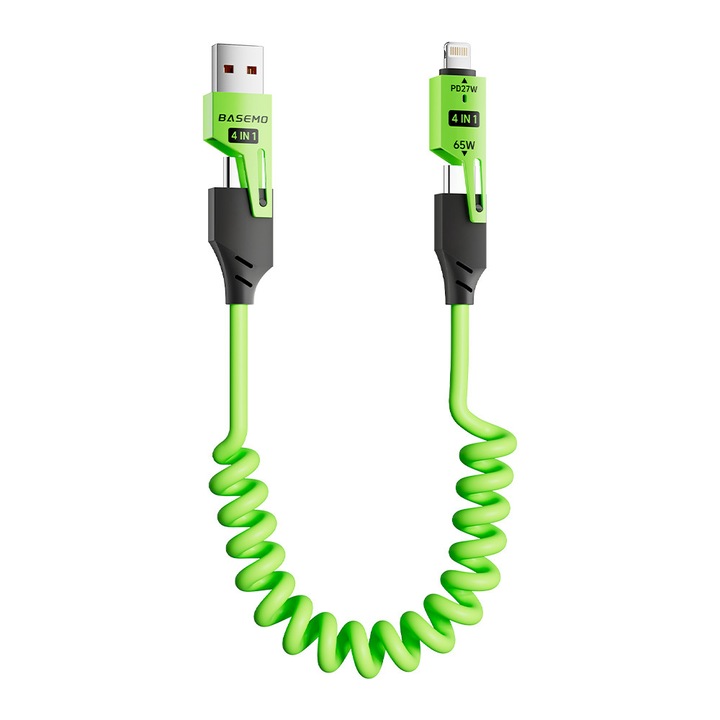 Cablu de date Bemore 65W 4-in-1, gri, 1m, USB Type C si Lightning