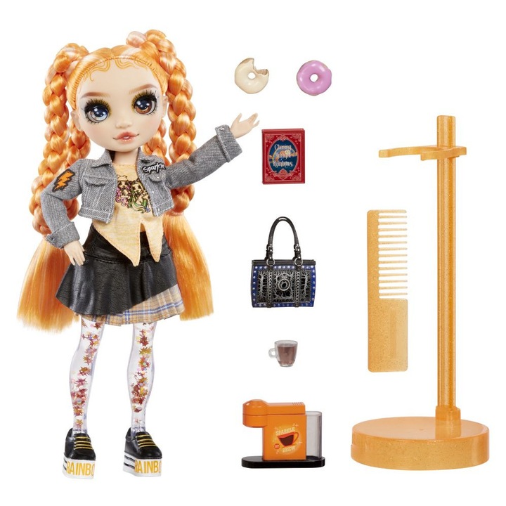 Papusa Rainbow High Mga Sparkle Shine portocaliu 7 articulatii accesorii