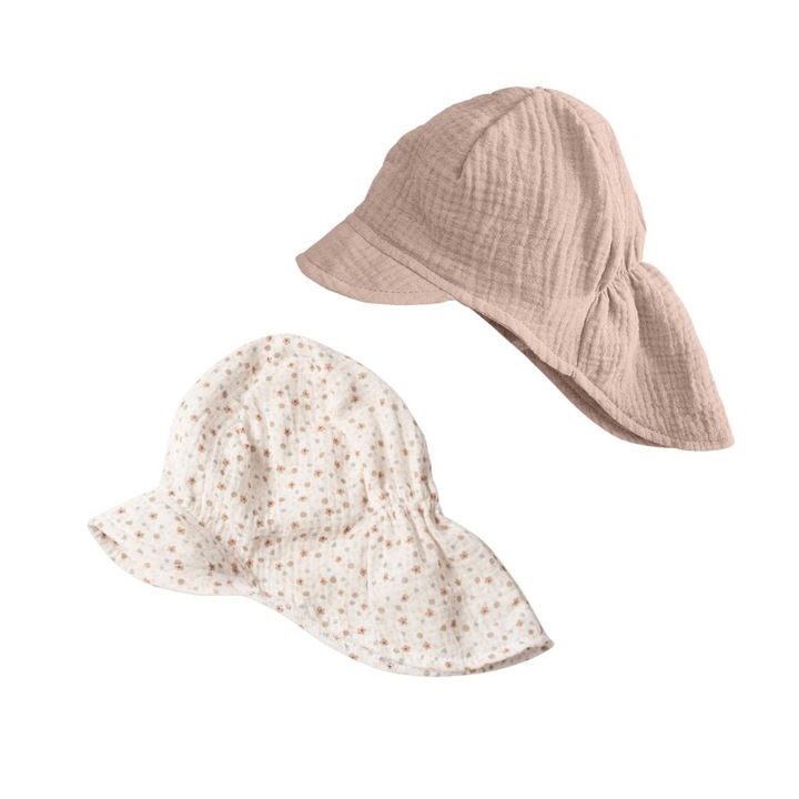 Sapca pentru copii din muselina cu cozoroc si protectie gat Maitre, Bej Natural/Bej print