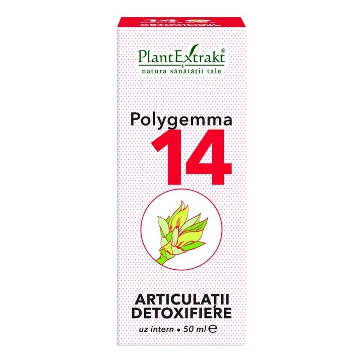 Polygemma 14 Articulatii, Detoxifiere, Plant Extrakt, Supliment Alimentar cu rol in Eliminarea Acidului Uric si Ureei si Mentinerea Mobilitatii Articulatiilor, 50 ml