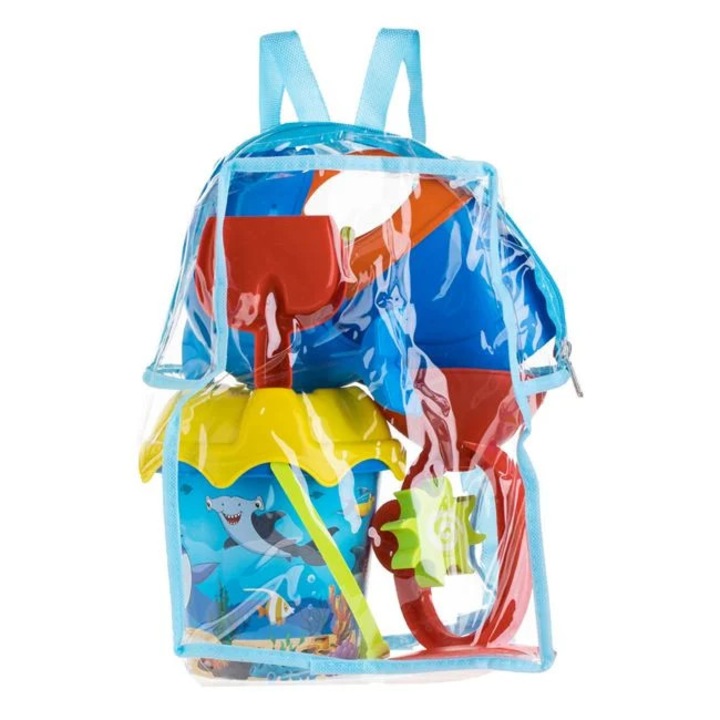 Set Plaja cu Rucsac – Galeata Delfin + 5 Accesorii, Ideal pentru Joaca in Nisip