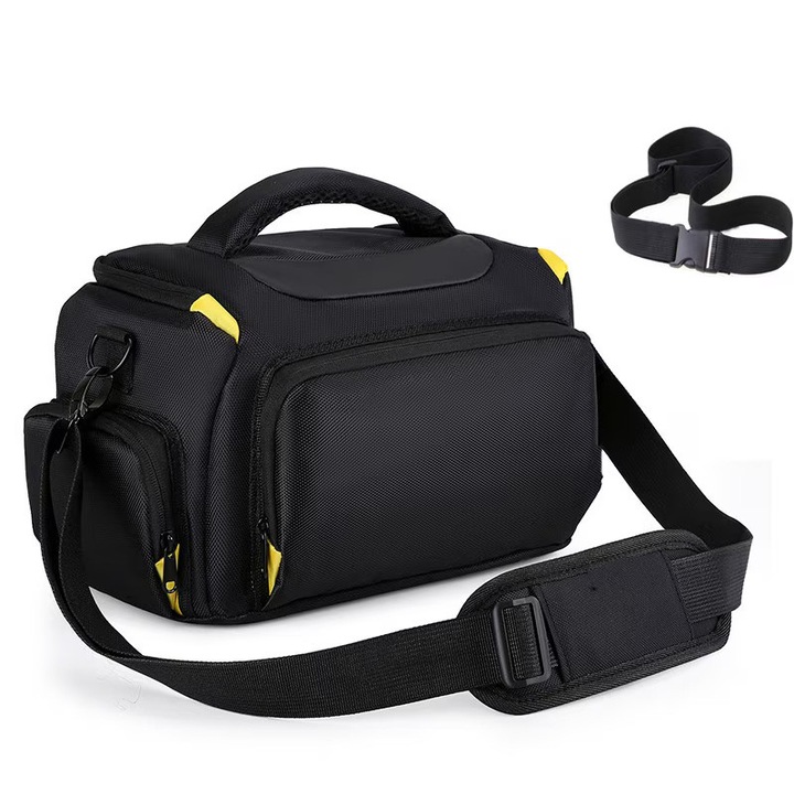 Geanta impermeabila pentru camera foto DSLR, Rqiurpn, 32x17x20cm, set cu curea si husa ploaie, Protectie impotriva prafului si furtului