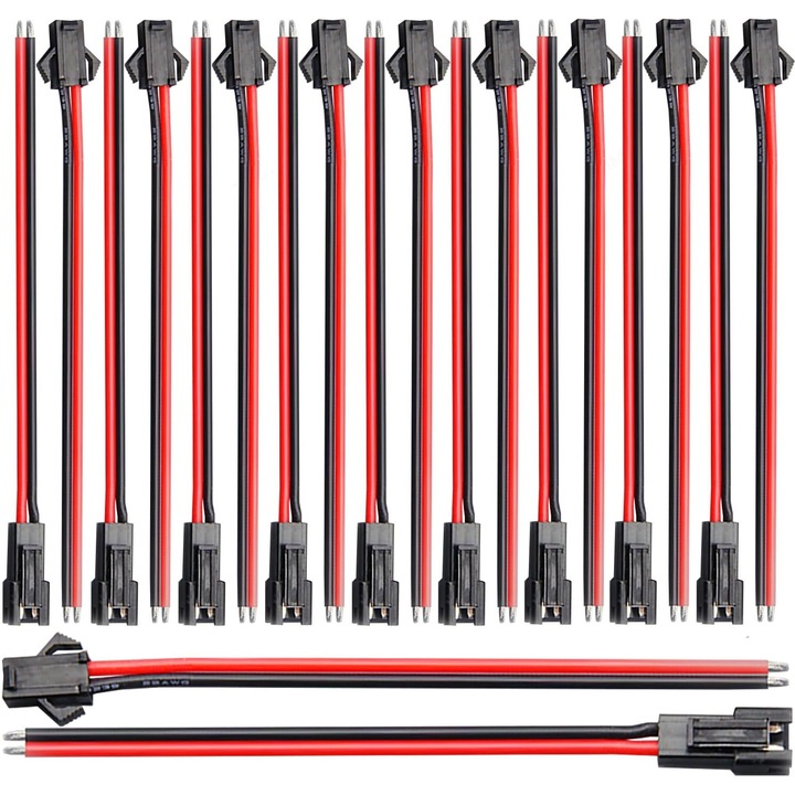 Set 20 perechi Conectori JST SM 2pin, Pili-Paradise, 15cm, pentru benzi LED