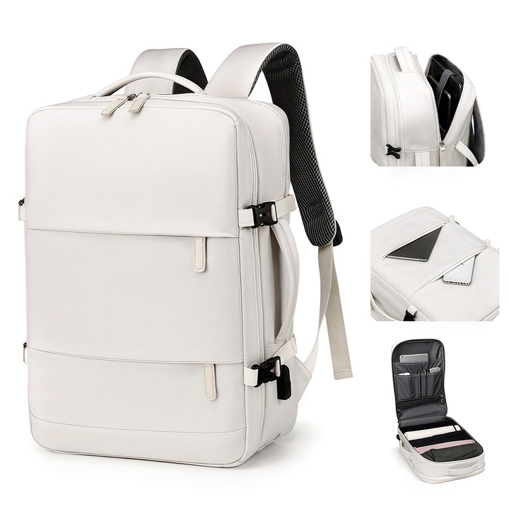 Многофункционална раница, Wacorresi, Унисекс раница за пътуване, Раница за пътуване за лаптоп, Водоустойчива, голям капацитет, дизайн с USB порт, Ергономичен дизайн, удобна за носене, 38x52x12см, Бежов
