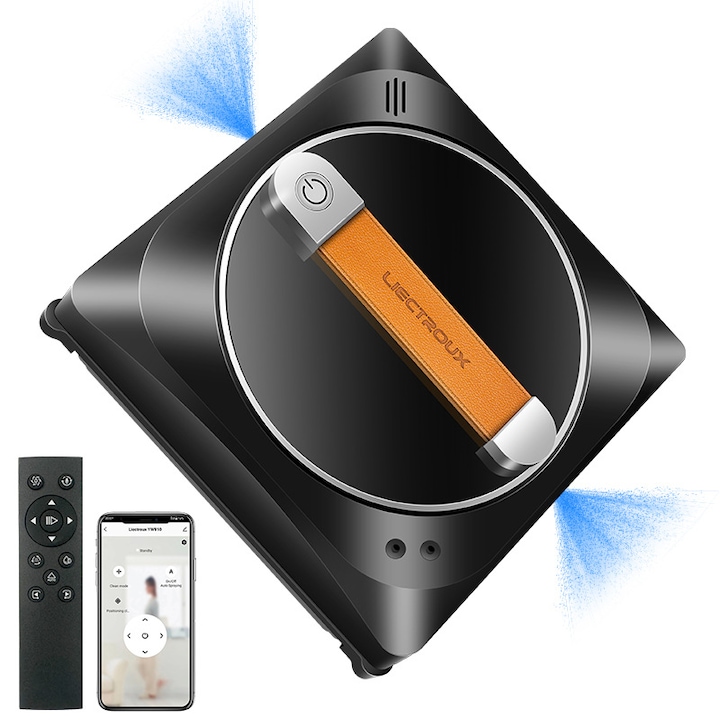 Робот за почистване на прозорци, Liectroux, 4 режима на почистване, управление от приложение, резервоар за вода 100 мл, разпознаване на ръбове, черен