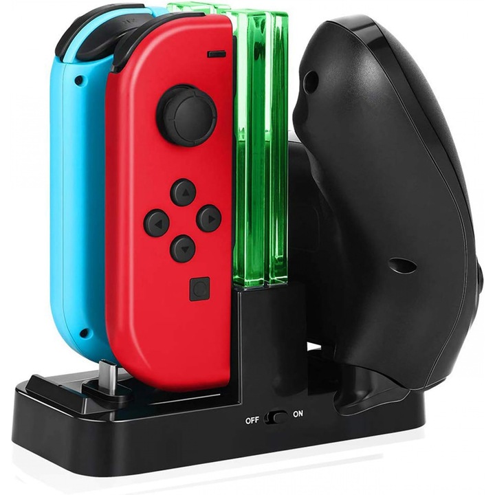 Statie de incarcare 6 in 1, indicator LED, cablu USB Type-C, negru