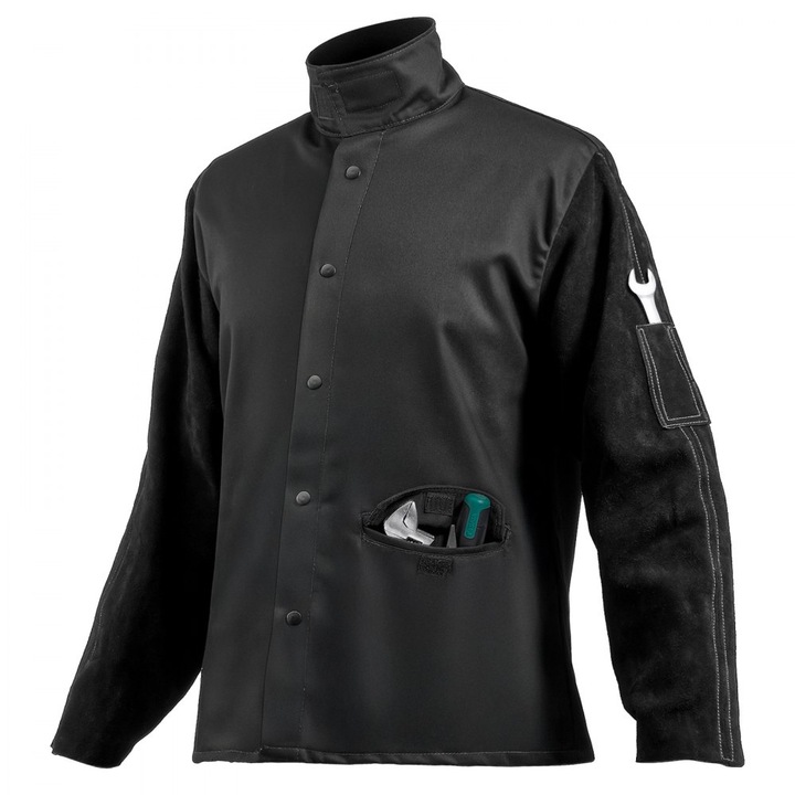 Jacheta de Sudura, din Piele, Ignifuga, Rezistenta la Foc, Marime XXL, Culoare Negru