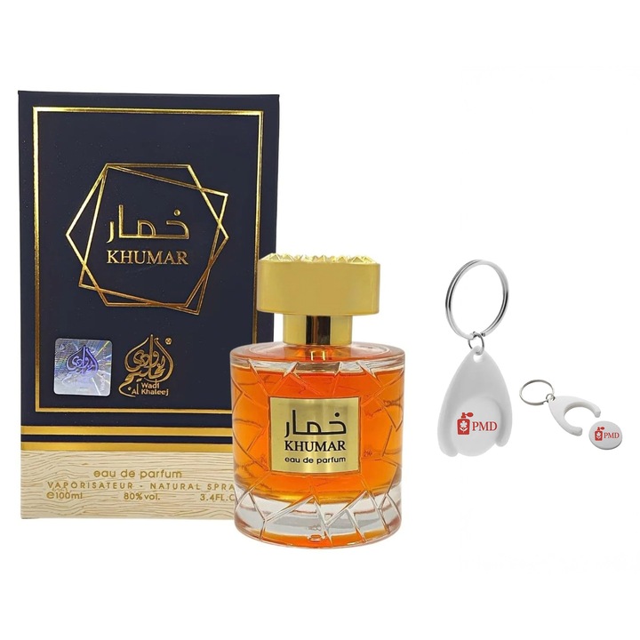 Set Apa de parfum Khumar, Wadi Al Khaleej, Unisex, 100ml cu Breloc Personalizat "PMD"
