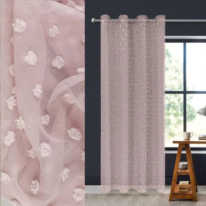 Декоративна завеса в телесен розов цвят с ресни и халки 140x260 см