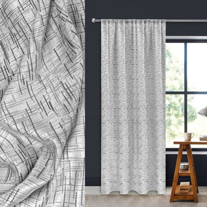 Perdea Decorativa cu Banda Gri cu Model 140x260cm